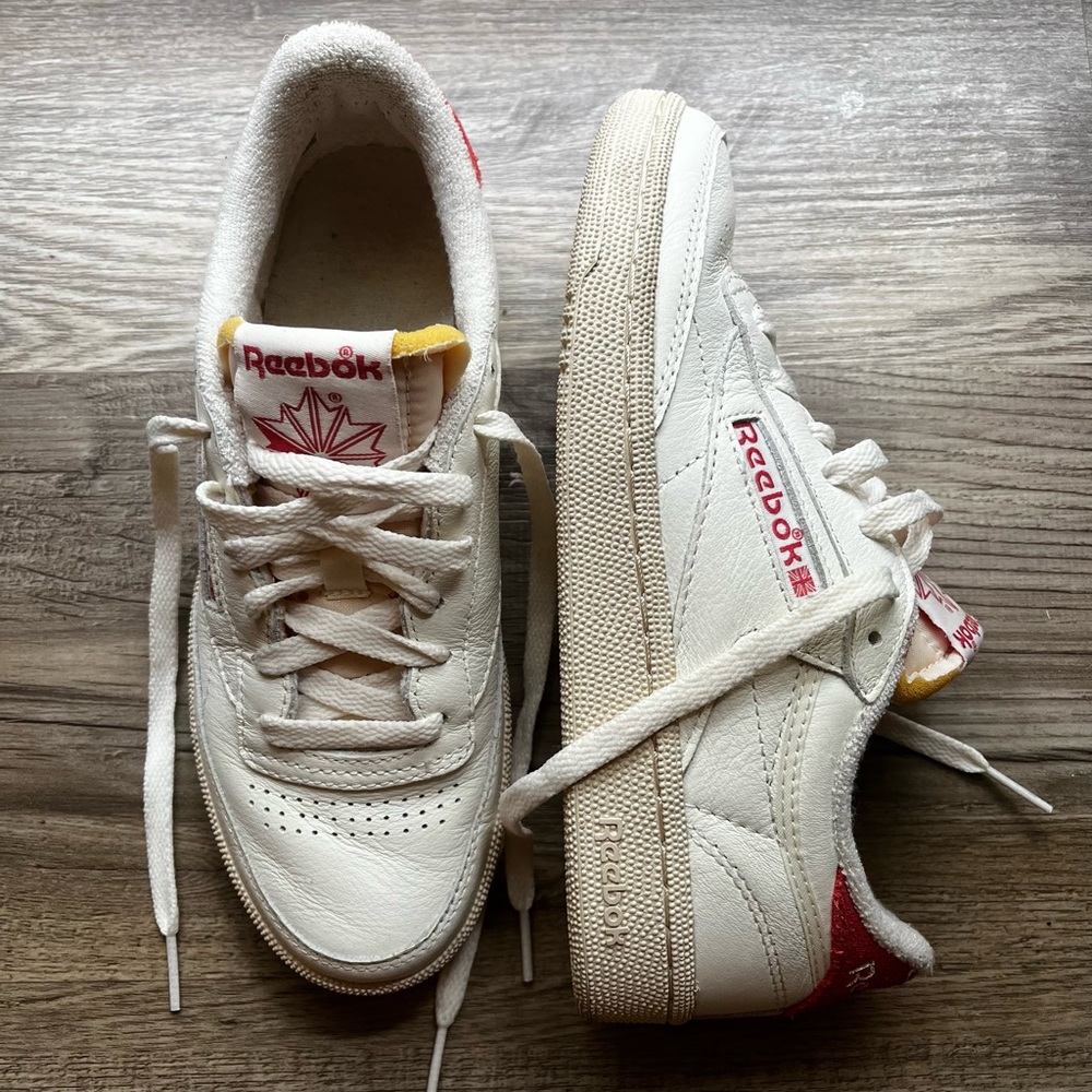 Reebok Women's Club C 85 Vintage Tennis Sneakers in Cream/Red.